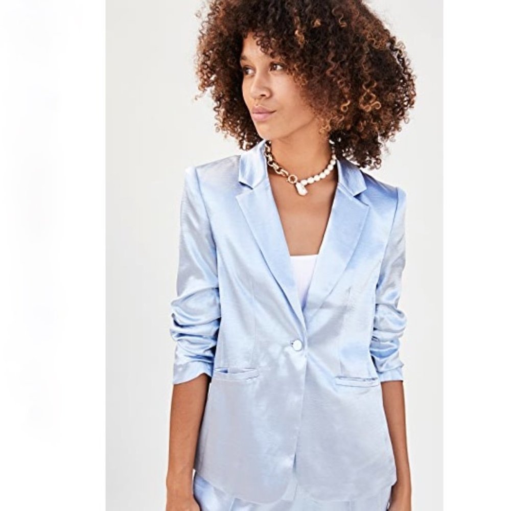 CINQ A SEPT SKY BLUE KYLIE SATIN BLAZER